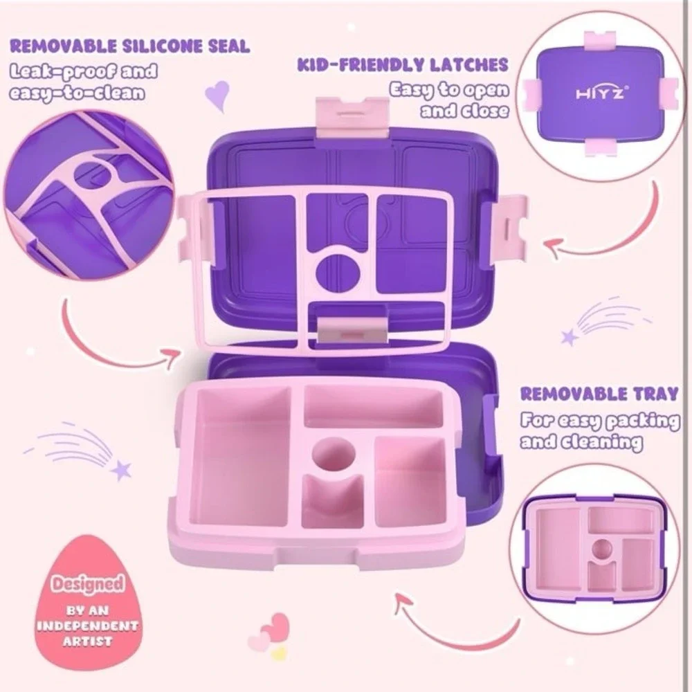 HiYZ Bento Box for Kids, kids lunch box with 5-Compartment, Kids bento Lunch Box